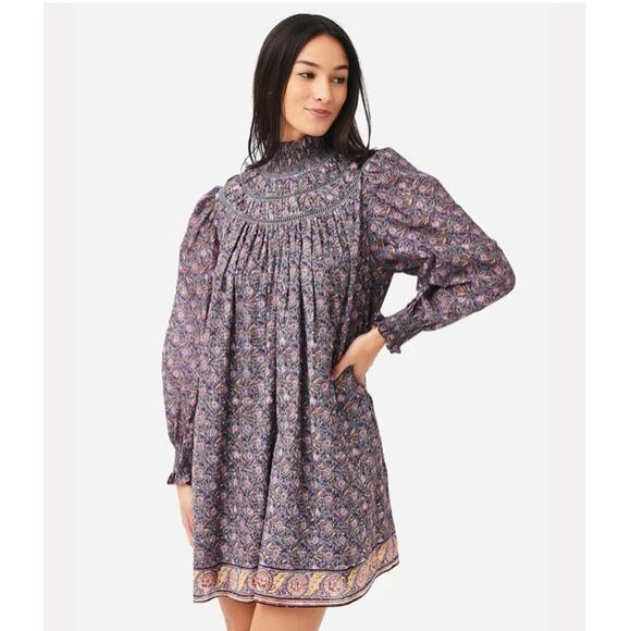 HUNTER BELL Dresses & Skirts - Hunter Bell Chandler Falling Leaves Smocked High Neck Mini Dress